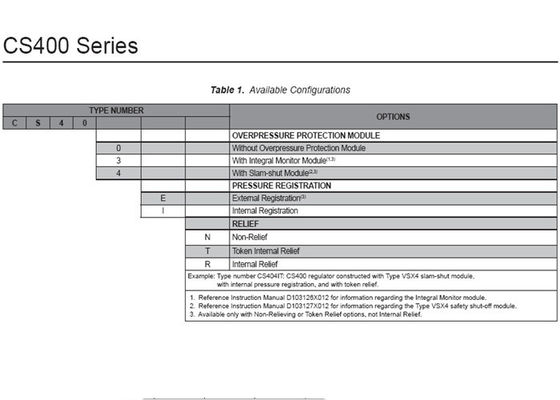 CS400 Fisher Gas Regulator Direct Operated à ressort pour la chaudière de gaz